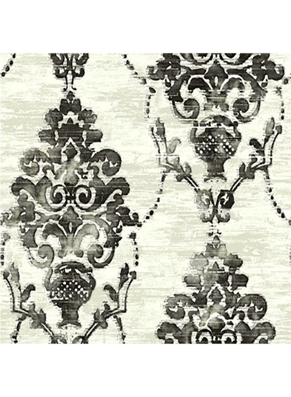 Wallquest Villa Flora Damask Pattern Wallpaper, 8.23 x 0.68 Meter, Light Grey/Black