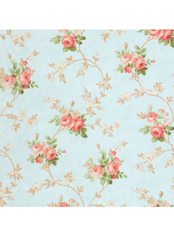 SK Filson Tudor Rose Floral Trail Pattern Wallpaper, 10 x 0.53 Meter, Blue