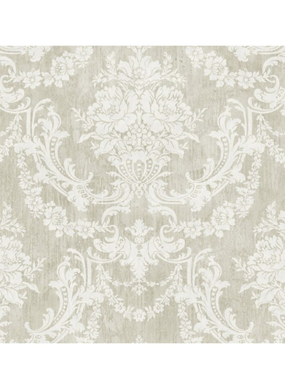 Wallquest Sapphire Damask Roses Print Wallpaper, 0.68 x 8.23 Meter, Grey/Cream