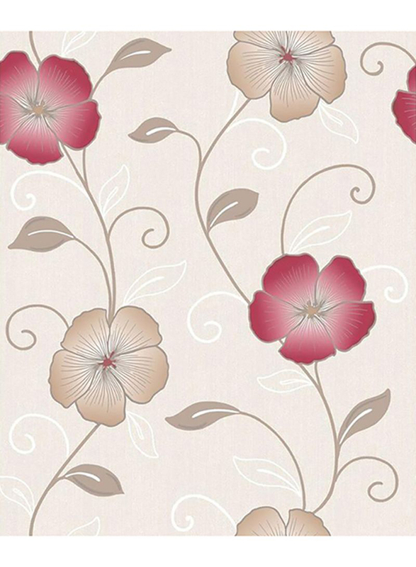 UGEPA Floral Blossom Wall Covering, 0.53 x 10 Meter, Beige/Red