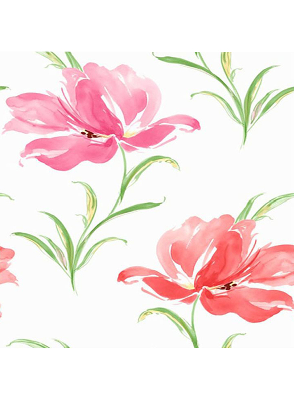 Wallquest Soleil Flower Printed Wallpaper, 0.52 x 10 Meter, Pink/Grey