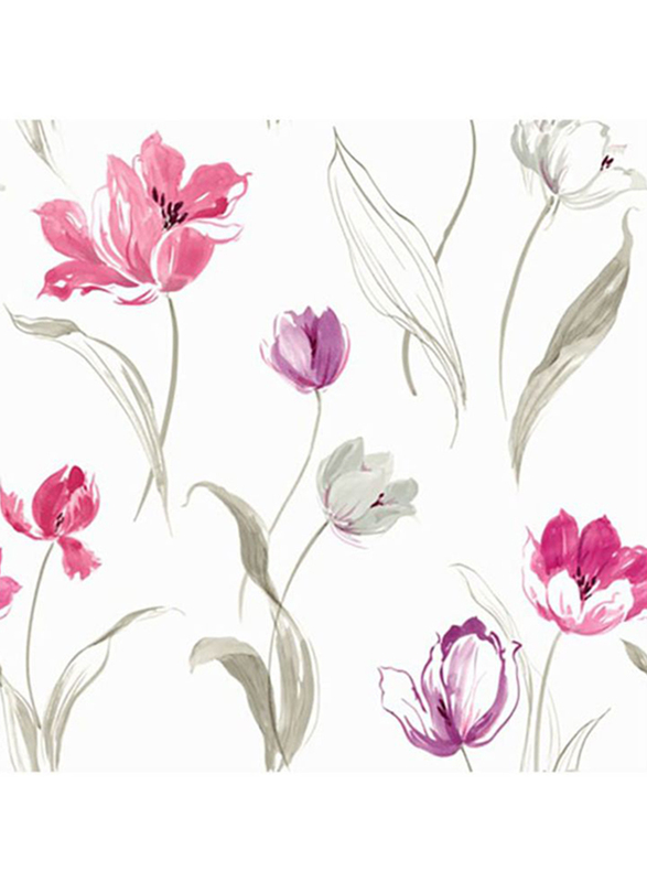 Wallquest Soleil Floral Printed Wallpaper, 0.52 x 10 Meter, Pink/Grey/Purple