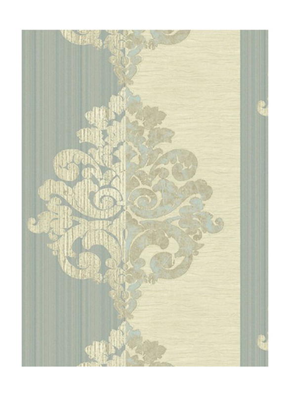 Wallquest Renaissance Damask Stripes Print Wallpaper, 0.52 x 10 Meter, Blue/Cream