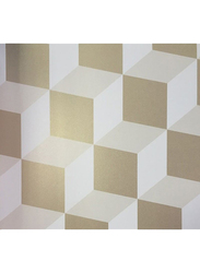 ICH New Age Cubes Printed Wallpaper, 10 x 0.53 Meter, Gold/White