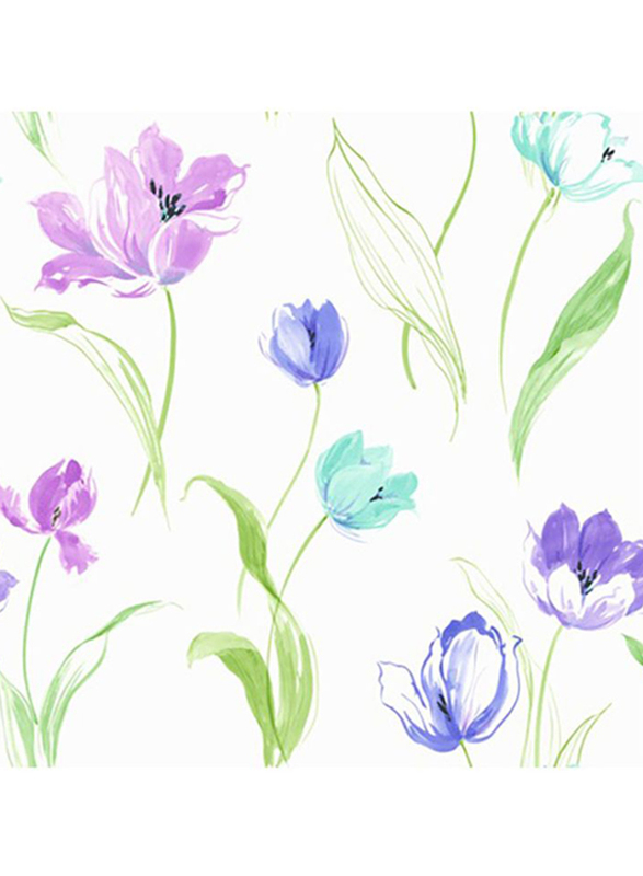 Wallquest Soleil Floral Printed Wallpaper, 0.52 x 10 Meter, Blue/Purple/Beige