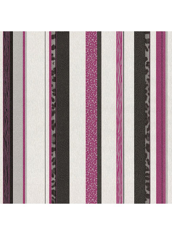 P+S International Novara Striped Wallpaper, 10 x 0.52 Meter, Black/Pink/White