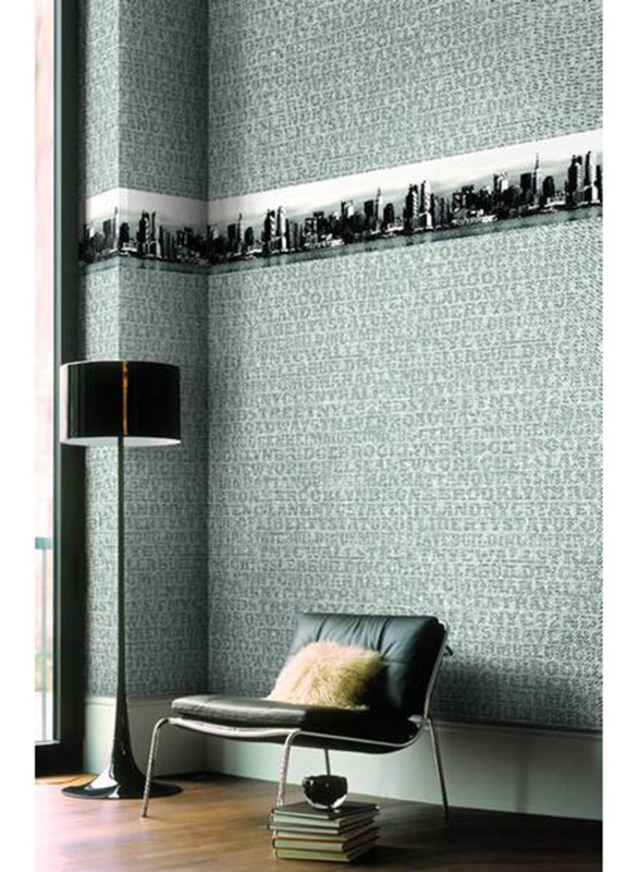 والكويست ورق جدران بطبعات أحرف، 0.53 × 10 متر، رمادي داكن/بيج