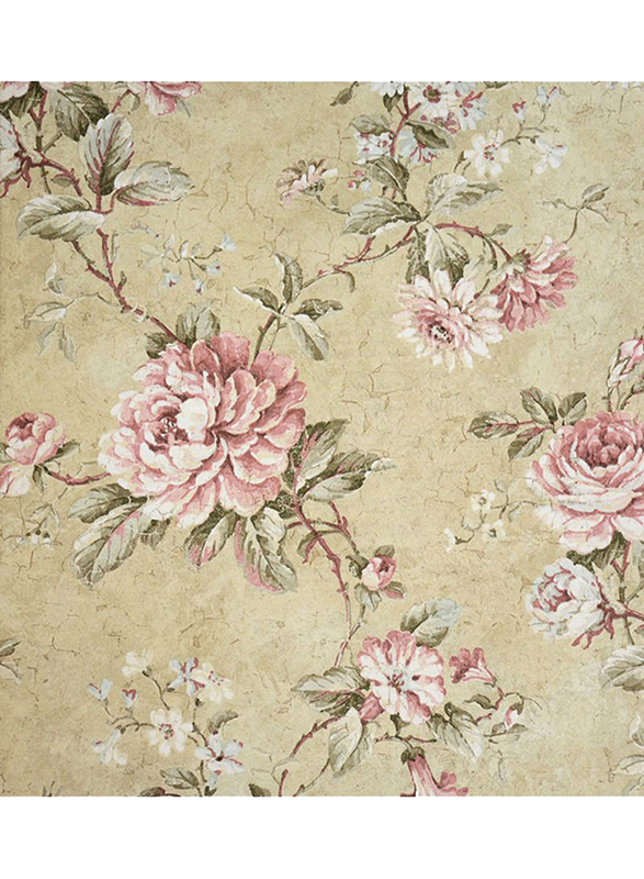 Wallquest Vintage Style Floral Printed Wallpaper, 8.23 x 0.68 Meter, Beige/Pink/Green