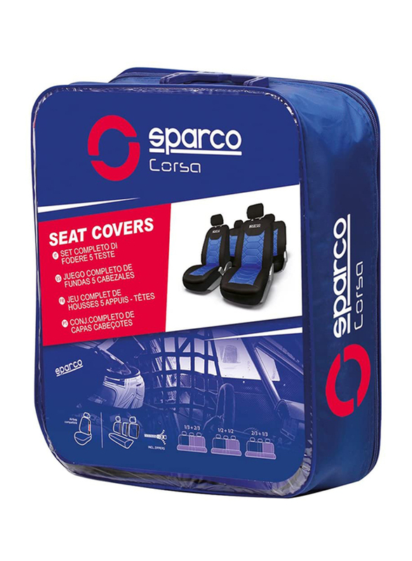 Sparco Universal Seat Cover Set, 11 Pieces, Black/Blue