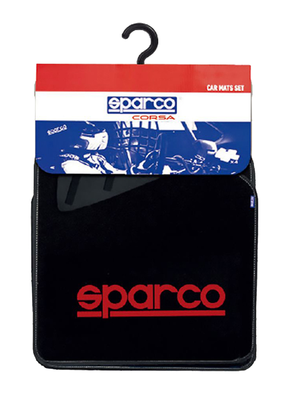 Sparco Car Floor Mat Set, Universal Size, 5 Pieces, Black/Red