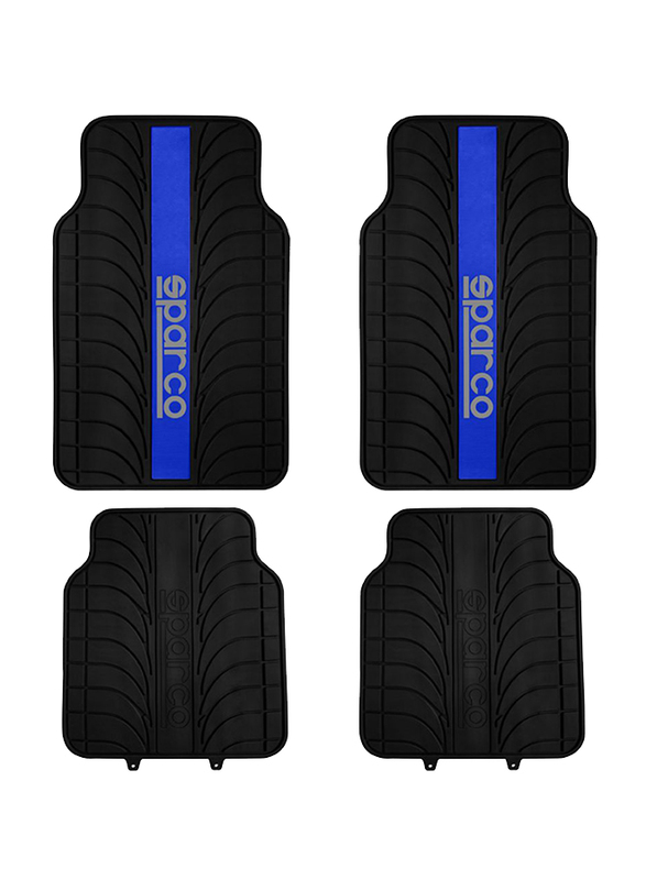 Sparco PVC Car Floor Mat Set, Universal Size, 4 Pieces, Black/Blue