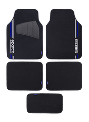 Sparco Carpet Car Floor Mat Set, Universal Size, 5 Pieces, Black/Blue