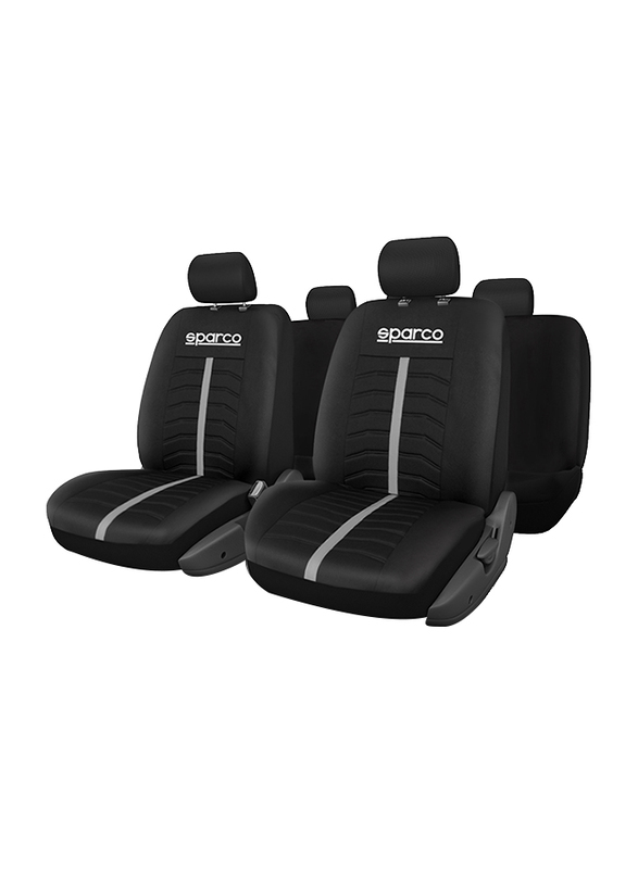 Sparco Universal Polyester Seat Cover Set, 2 Pieces, Grey/Black