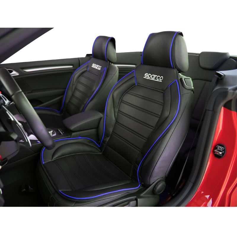 Sparco Urban Style PVC Backrest Seat Cushion, 10mm, Black/Blue Line
