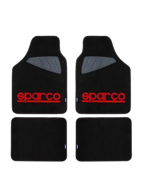 Sparco Car Floor Mat Set, Universal Size, 5 Pieces, Black/Red