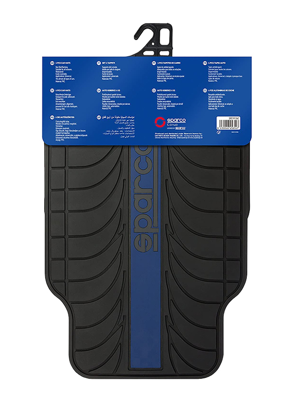 Sparco PVC Car Floor Mat Set, Universal Size, 4 Pieces, Black/Blue