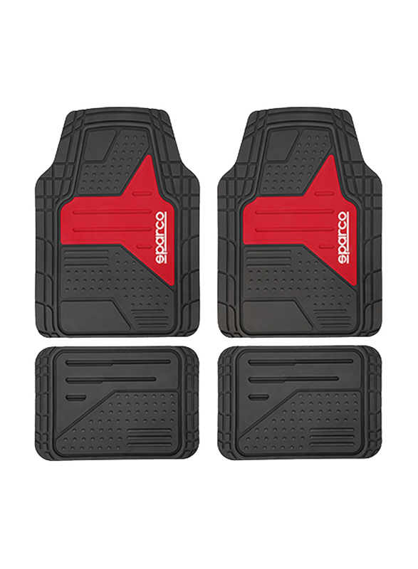 Sparco PVC Car Mats with Red Logo, 4 Pieces, Black/Red
