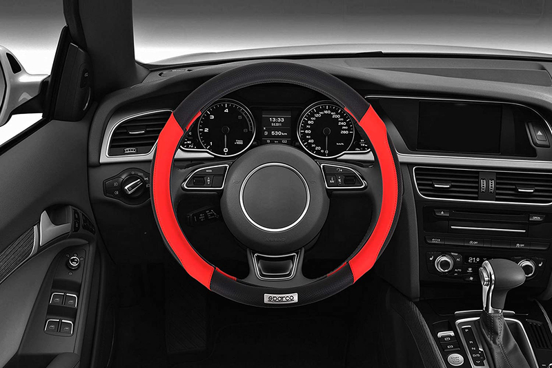 Sparco Universal Steering Wheel Cover, 38cm, Black/Red