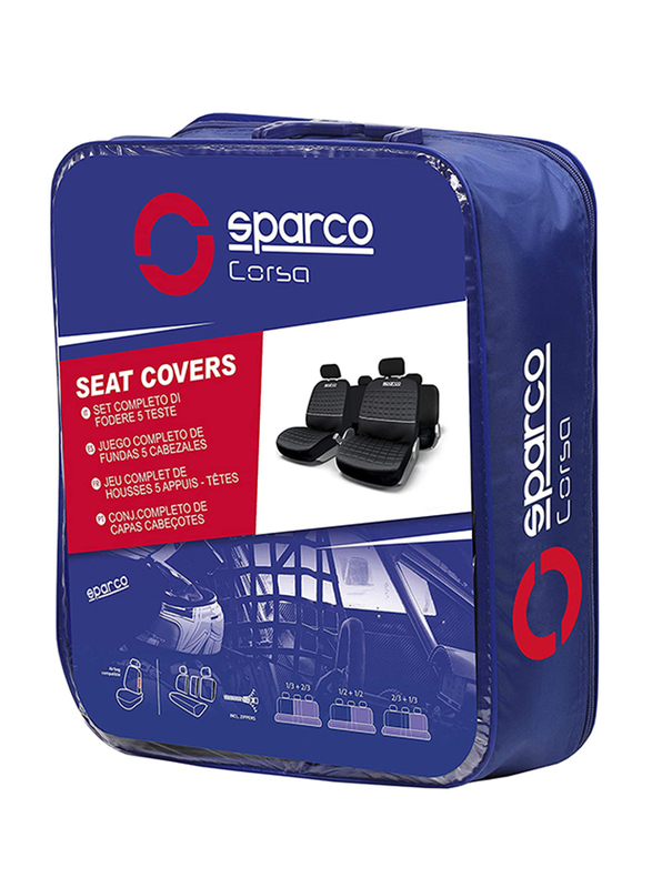 Sparco Lazio Universal Polyester Seat Cover Set, 11 pieces, Black/Silver