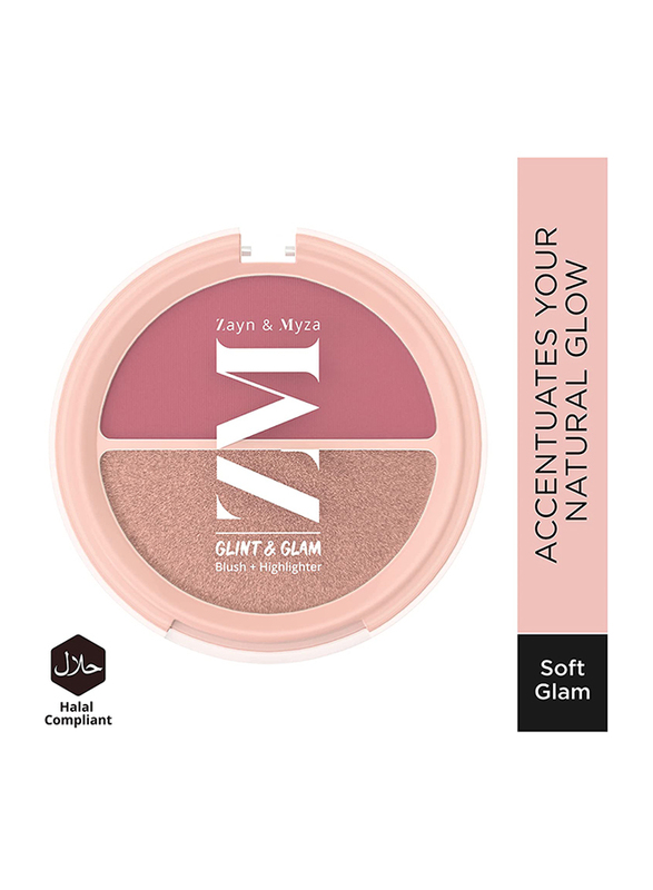 ZM Zayn & Myza Glint & Glam Blush + Highlighter Duo, 8gm, Soft Glam, Multicolour