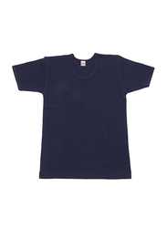 BYC Short Sleeve Cotton Round Neck Undershirt for Boys, Navy Blue, 11-12 Years