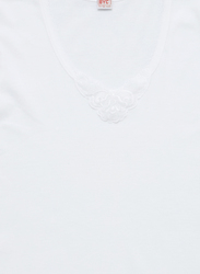 BYC Short Sleeve Cotton V-Neck Undershirt for Girls, White, 13-14 Years