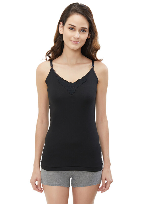 

BYC Sleeveless Cotton V-Neck Camisole for Women, Black, Large