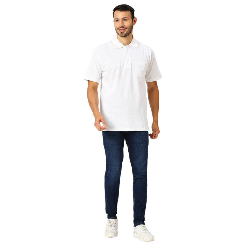 

BYC MEN'S COTTON POLO SHIRT WITH POCKET- WHITE