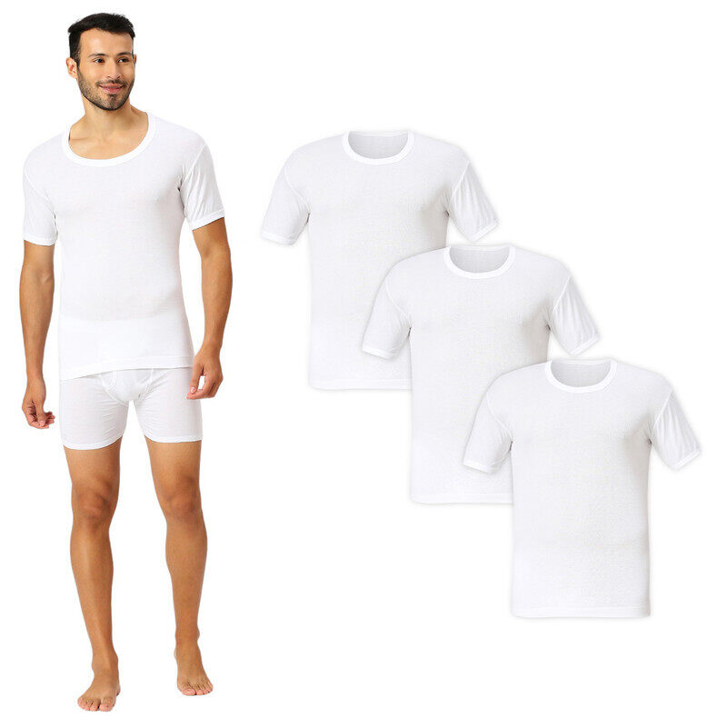 

AMPM AM-PM MEN'S WHITE ROUND NECK COTTON UNDERSHIRT (PACK OF 3)