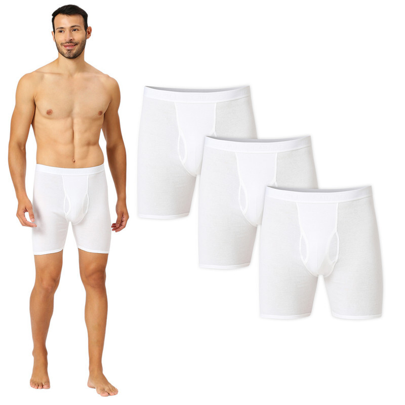 

AMPM AM-PM MEN'S WHITE COTTON BOXER BRIEF SHORT (PACK OF 3)