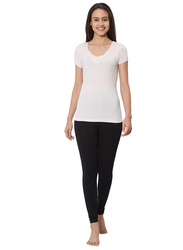 BYC Short Sleeve Cotton Round Neck Undershirt for Women, Ivory, Double Extra Large