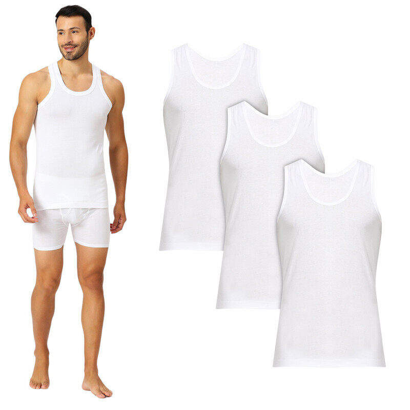 

AMPM AM-PM MEN'S WHITE COTTON VEST (PACK OF 3)
