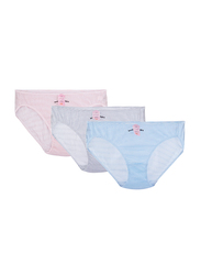 BYC Cotton Striped Brief Panties for Girls, 3 Pieces, Multicolor, 90 (Medium)