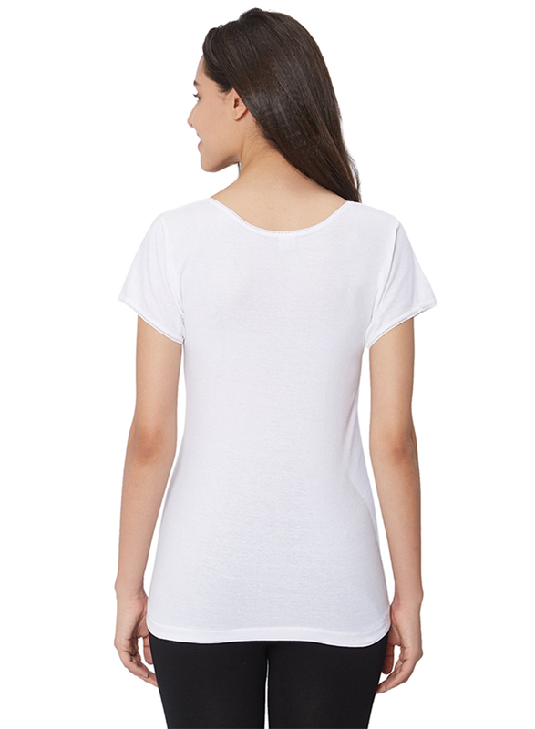 BYC Short Sleeve Cotton V-Neck Undershirt for Women, White, Large