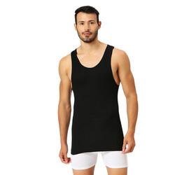 BYC MEN'S LONG LENGTH COTTON VEST - BLACK