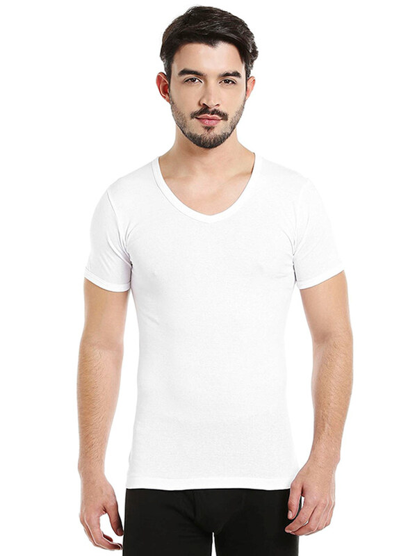 

BYC Short Sleeve Cotton V-Neck Undershirt for Men, White, Large