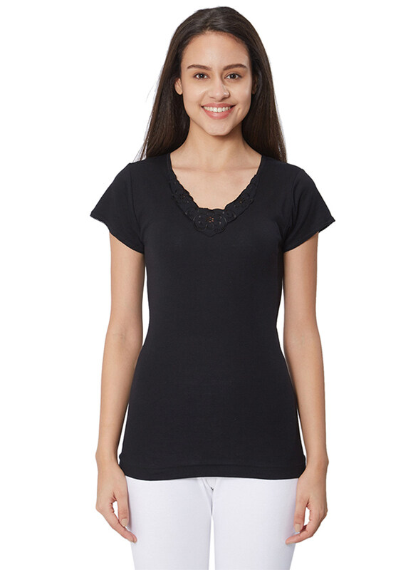 

BYC Short Sleeve Cotton Scoop Neck Undershirt for Women, Black, Extra Large