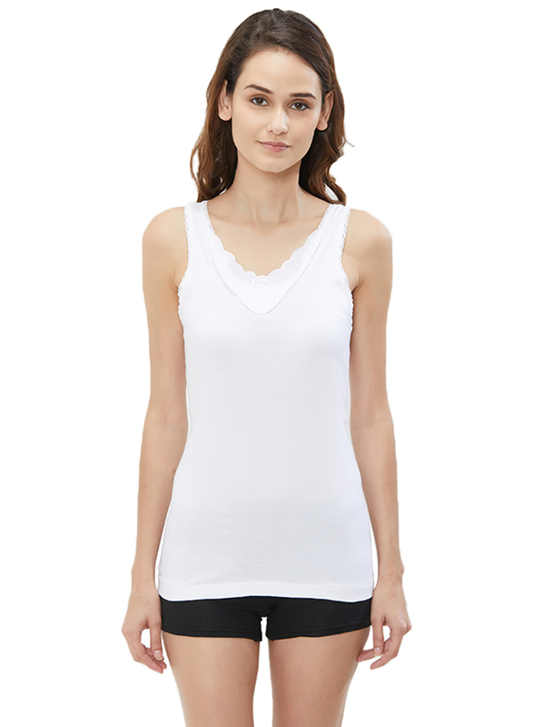BYC Sleeveless Cotton V-Neck Vest for Women, White, Large