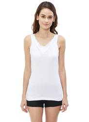 BYC Sleeveless Cotton V-Neck Vest for Women, White, Large