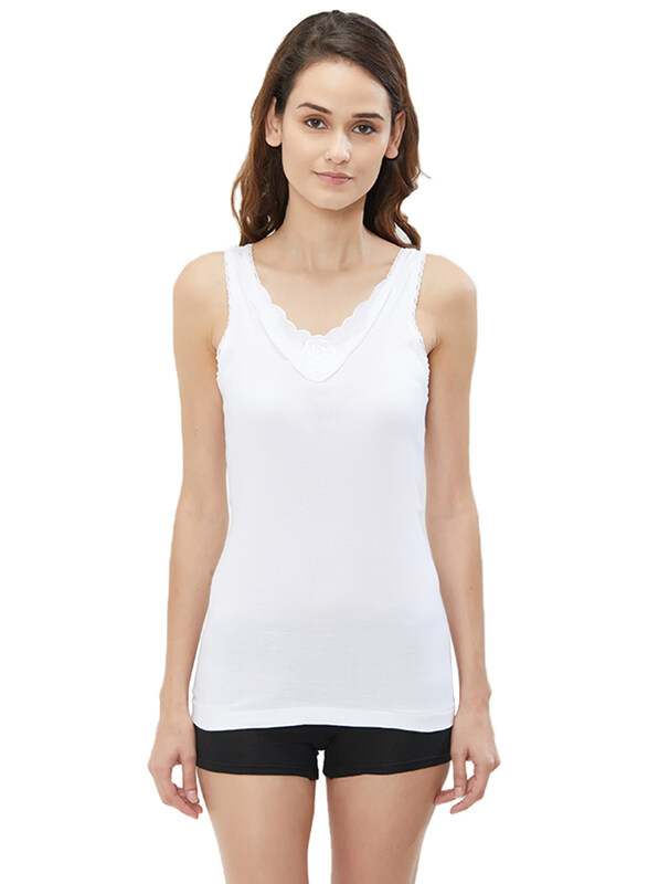 

BYC Sleeveless Cotton V-Neck Vest for Women, White, Double Extra Large