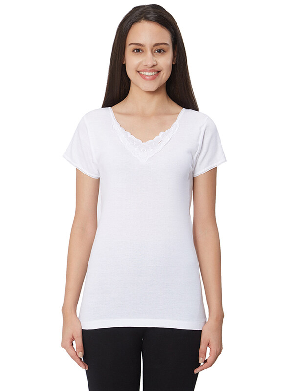 

BYC Short Sleeve Cotton V-Neck Undershirt for Women, White, Double Extra Large