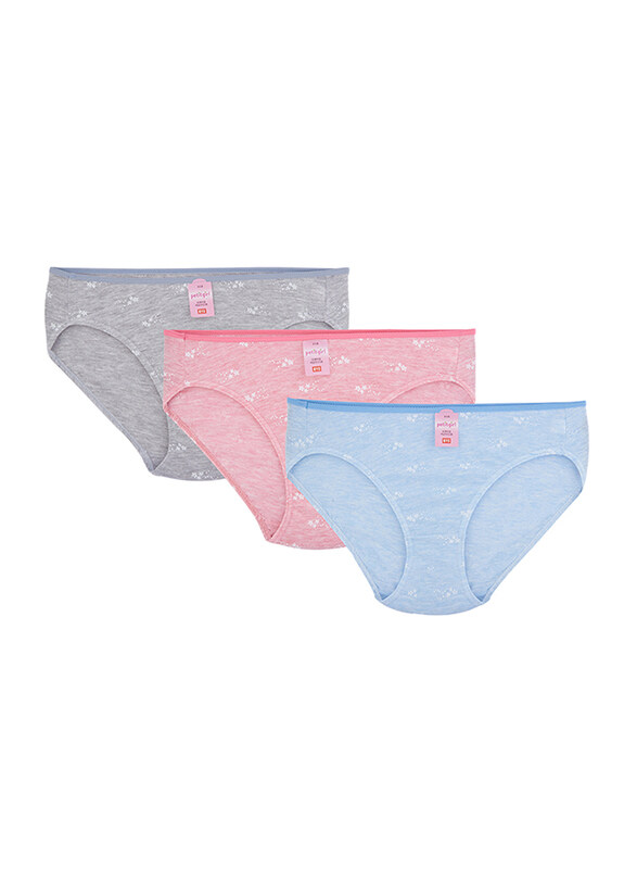 

BYC Cotton Printed Brief Panties for Girls, 3 Pieces, Multicolor, 90 (Medium)