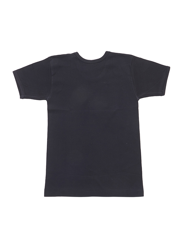 BYC Short Sleeve Cotton Round Neck Undershirt for Boys, Black, 11-12 Years