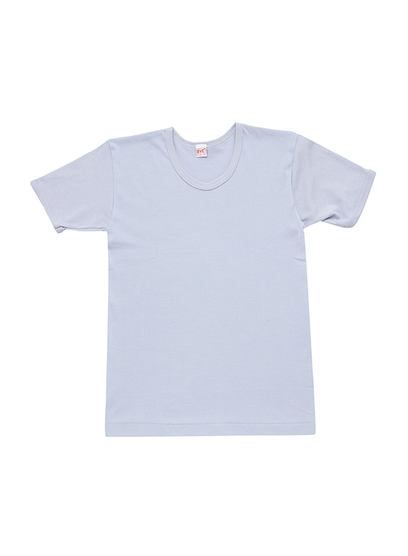 BYC Short Sleeve Cotton Round Neck Undershirt for Boys, Light Grey, 11-12 Years