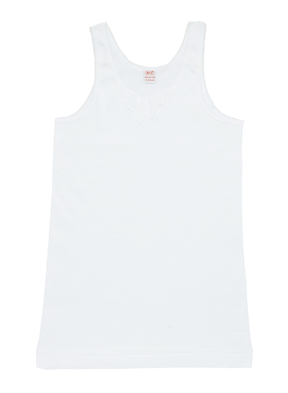 BYC Sleeveless Cotton V-Neck Vest for Girls, White, 9-10 Years