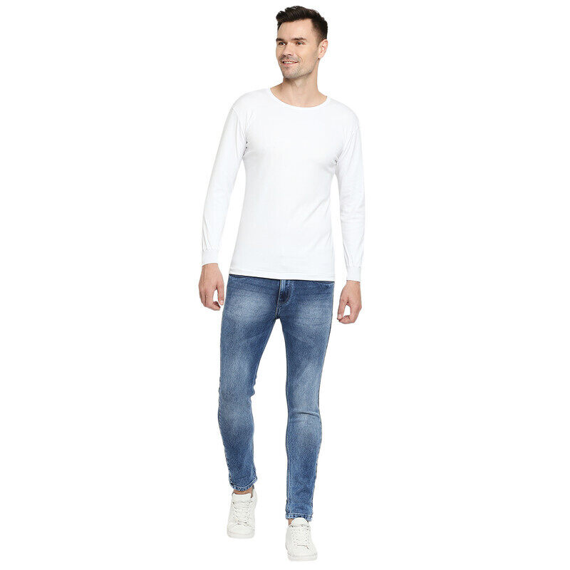 

BYC MEN'S COTTON FULL SLEEVE ROUND NECK THERMAL UNDERSHIRT - WHITE