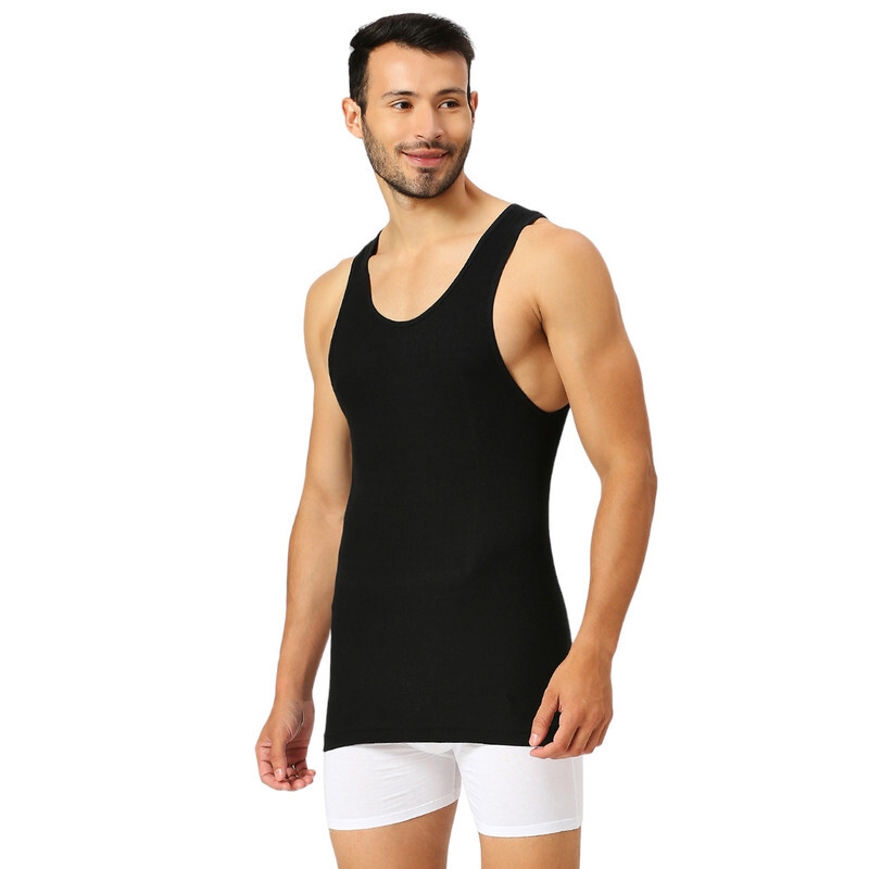 BYC MEN'S LONG LENGTH COTTON VEST - BLACK