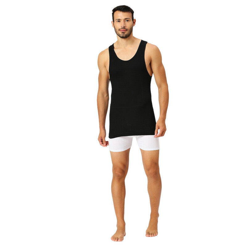 

BYC MEN'S LONG LENGTH COTTON VEST - BLACK