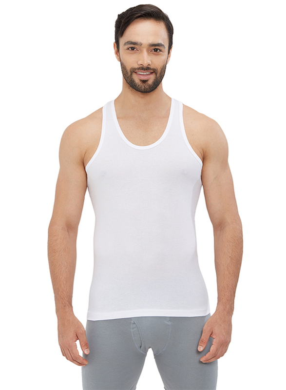 Aerocool Sleeveless Cotton Round Neck Vest for Men, White, Large