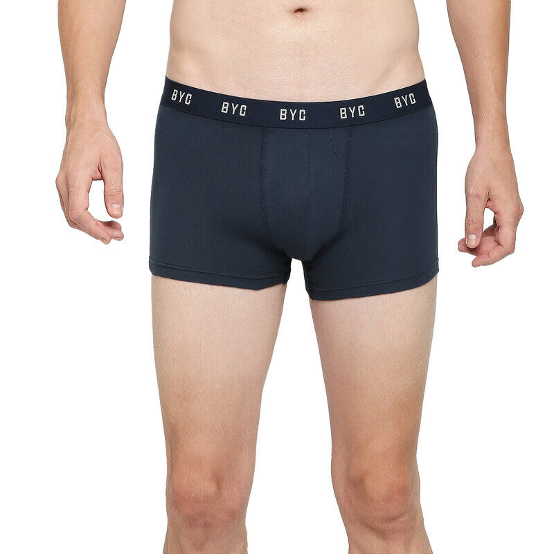 BYC MEN'S COTTON BOXER BRIEF TRUNKS - NAVY BLUE